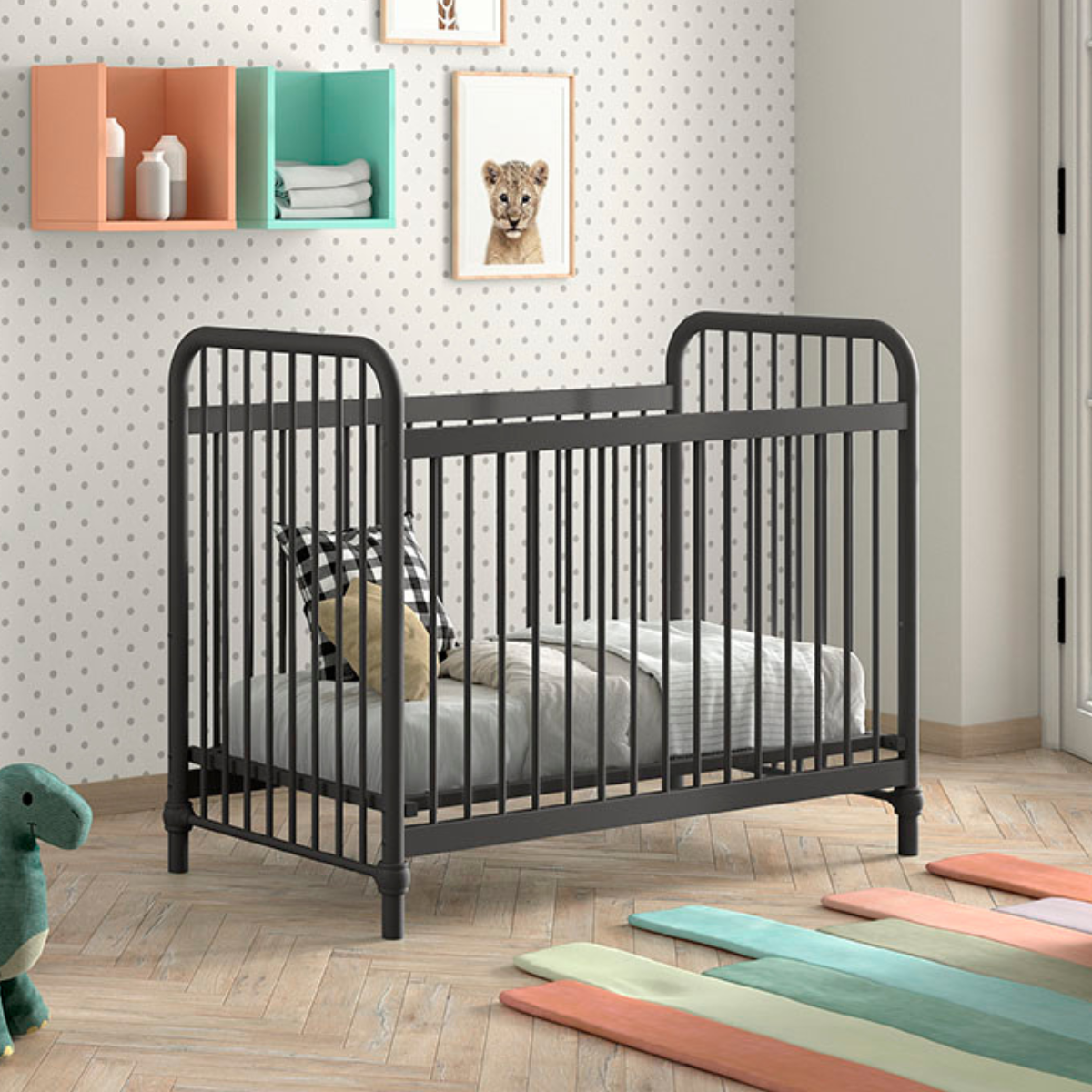 VIPACK bronxx black metal cot in nursery bedroom