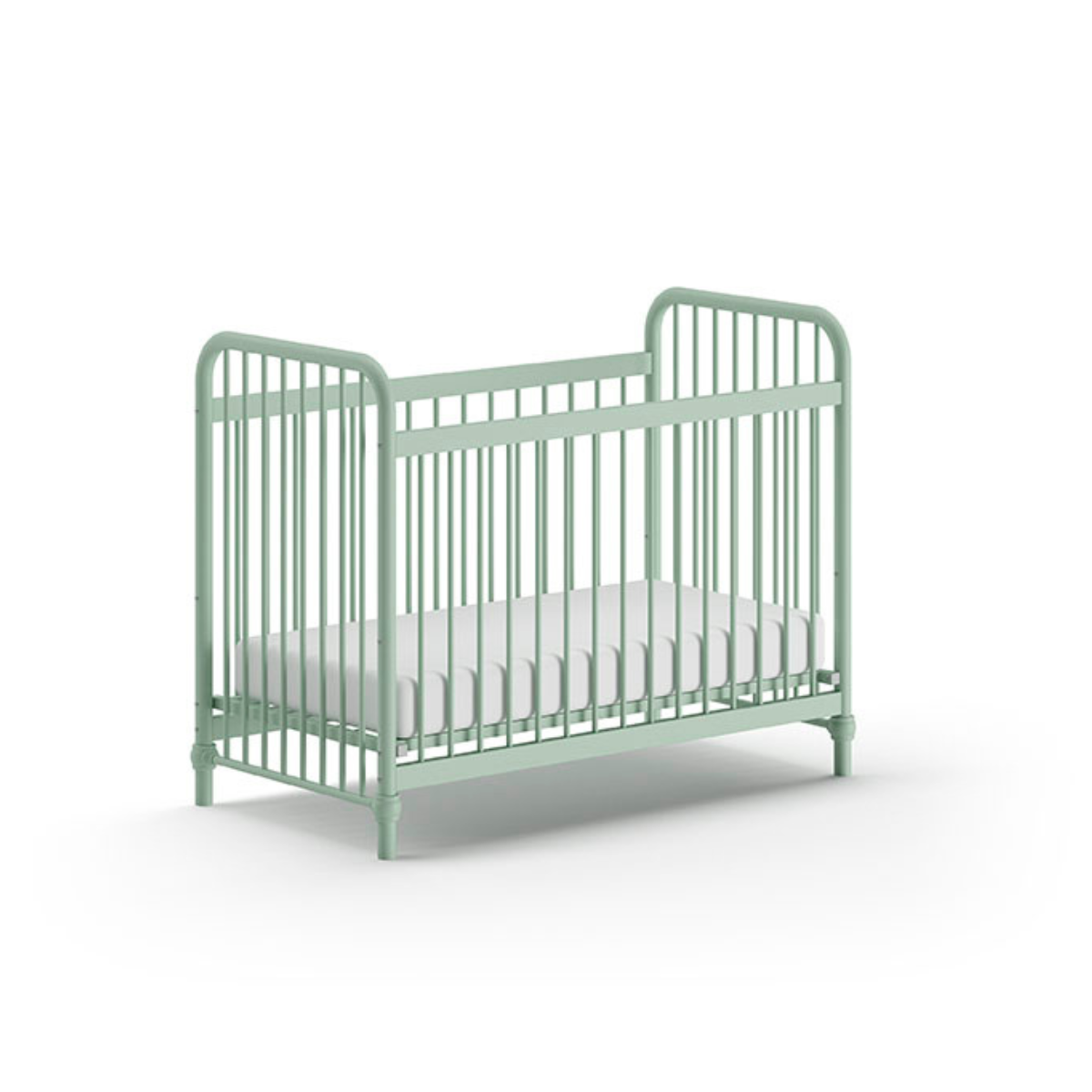 vipack industrial metal olive green cot with mattress on plain white background