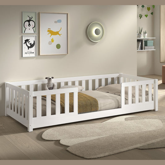 VIPACK DALLAS white toddler floor bed with bed guard in modern bedroom