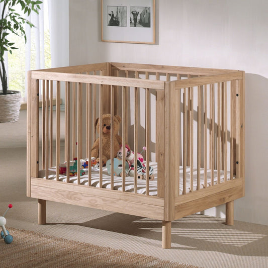 VIPACK JAXX solid oak playpen for baby in modern scandi european nursery room with neutral decor