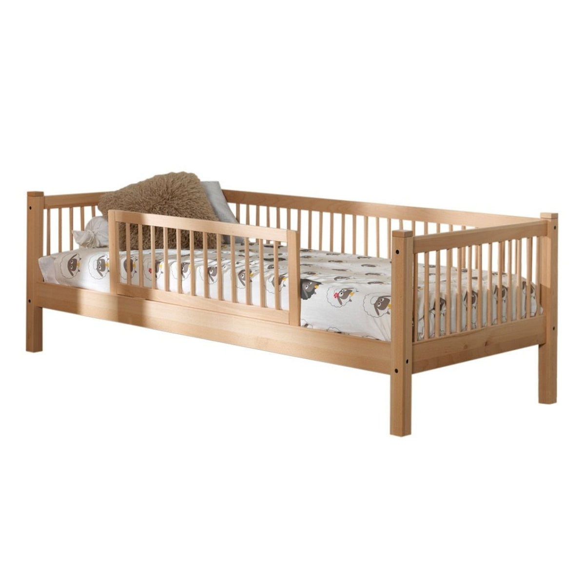 VIPACK FORREST natural solid beech day bed with matching front bed guard