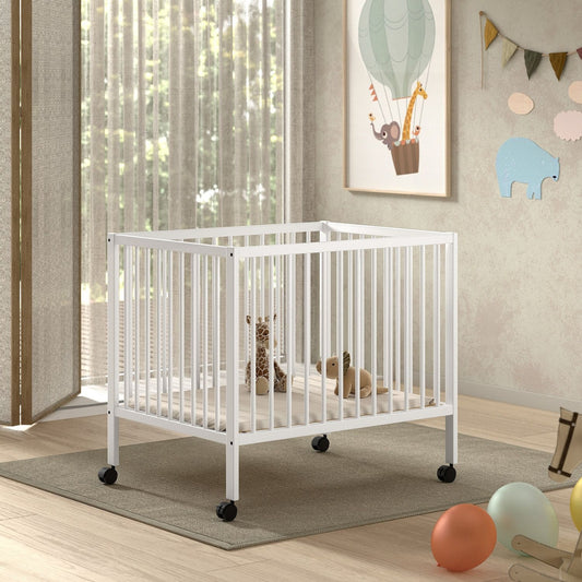 VIPACK JAXX DINO wooden baby playpen in white with wheels in modern nursery