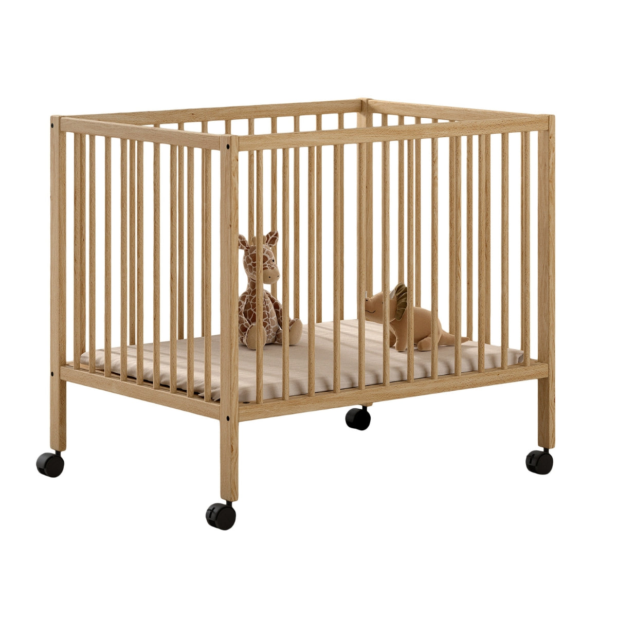 VIPACK JAXX DINO natural beech wood baby playpen on white background