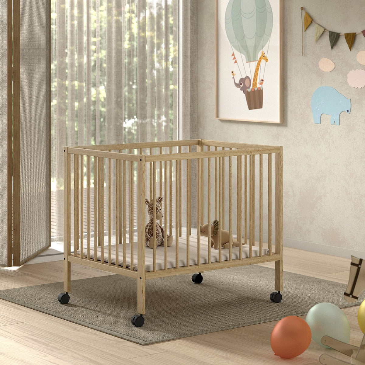 VIPACK JAXX DINO natural solid beech wood baby playpen in modern home