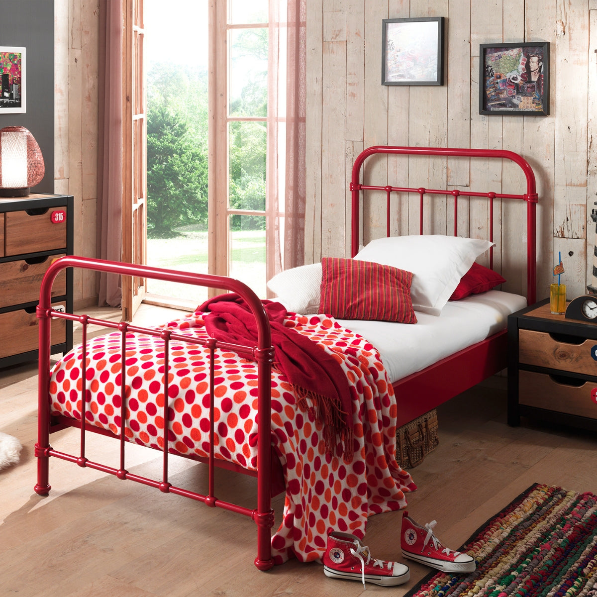 VIPACK New York Metal Single Bed 90x200cm - Red | Free UK Delivery ...