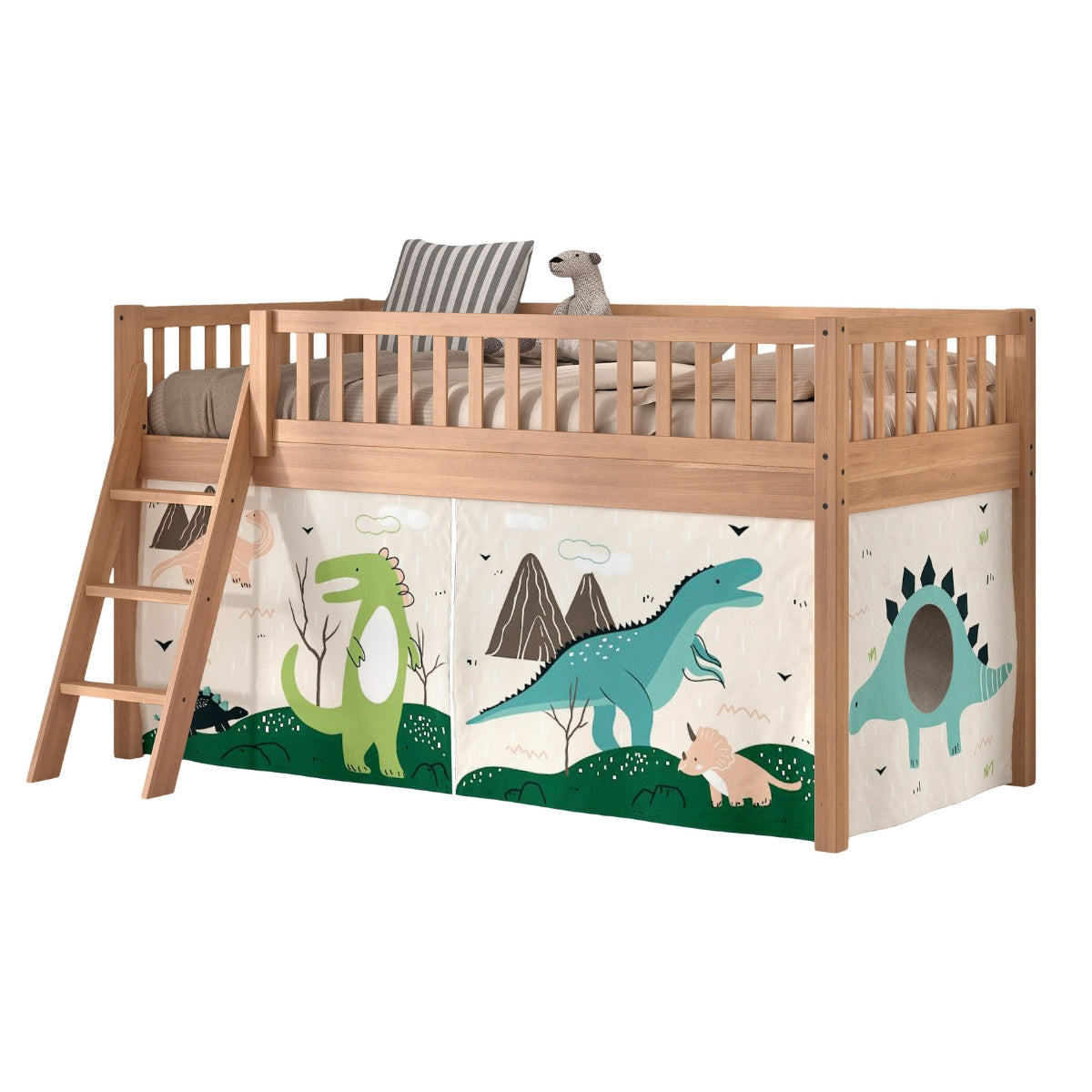 VIPACK SEDA dinosaur mid sleeper bed 90 x 200cm in natural beech