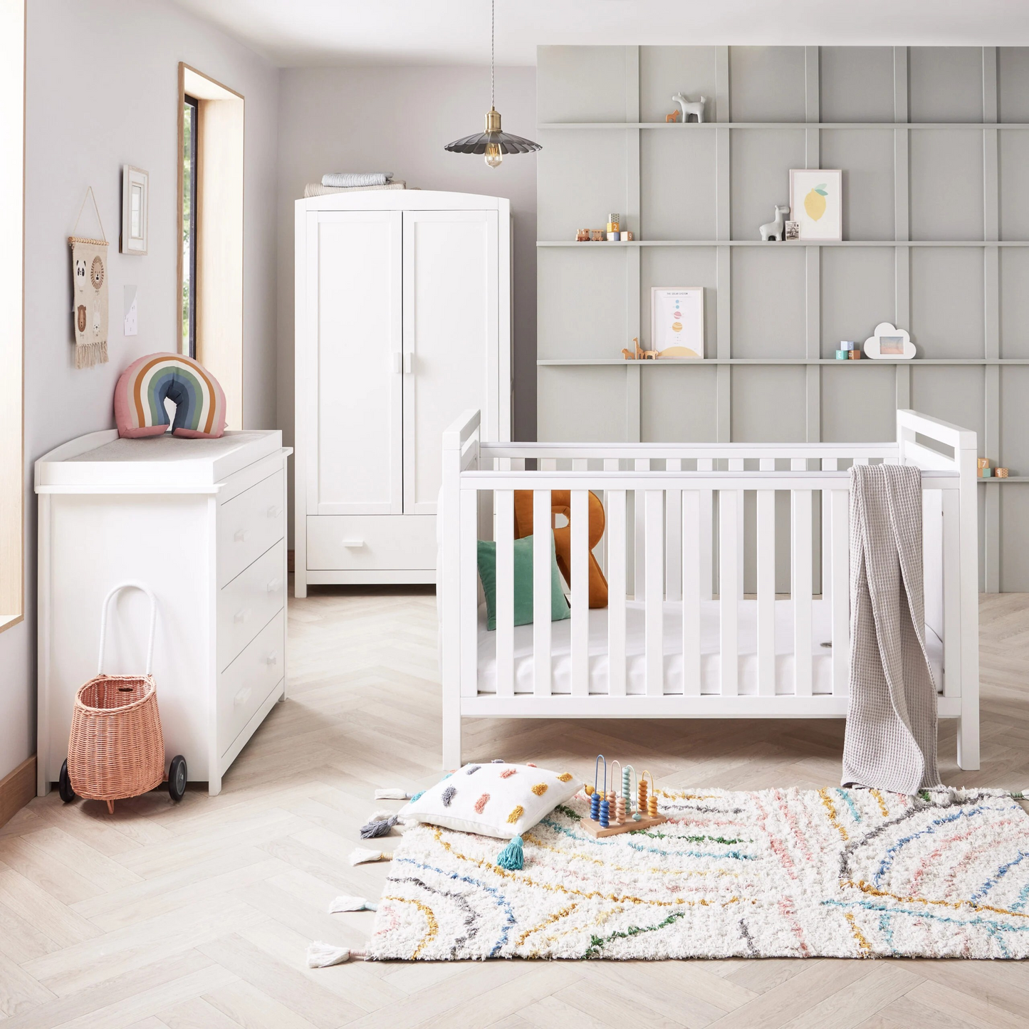 Babymore Velvet Deluxe Cot Bed 140 x 70cm 3 Piece Room Set White